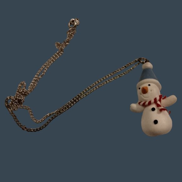 Handmade Snowman Necklace Polymer Clay Pendant Patriotic Red White Blue - Picture 2 of 5